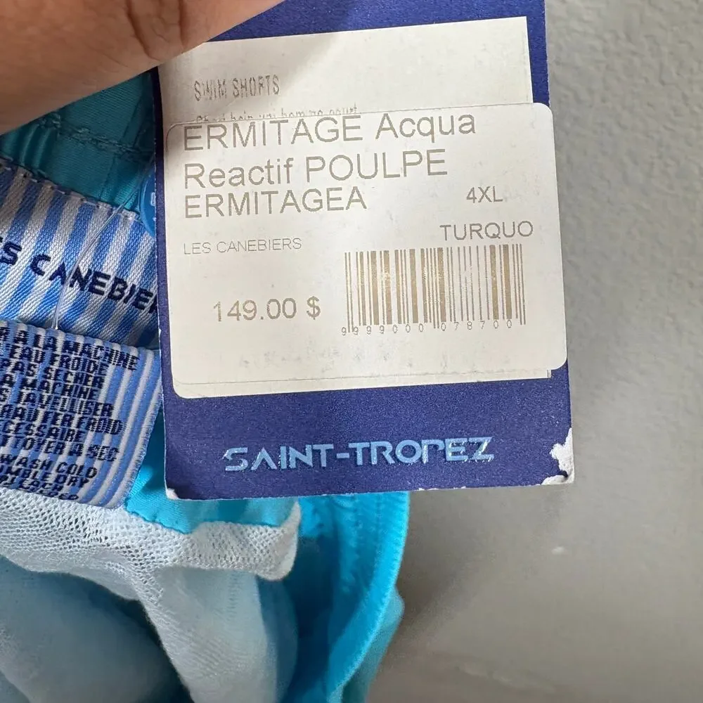 Les Canebiers Mens Size 4XL Ermitage Swim Shorts Acqua Turquoise Drawstring - Picture 8 of 8